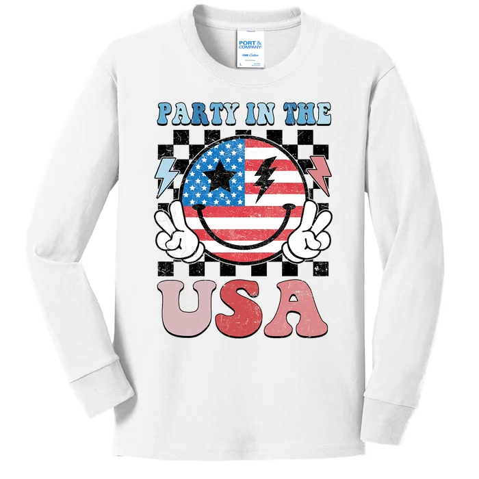 Party In The Usa Flag 4th Of July Kids Long Sleeve Shirt