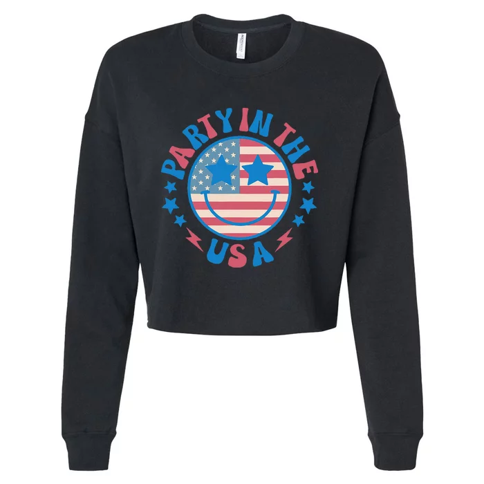 Party In The Usa 4th Of July Preppy Smile Cropped Pullover Crew