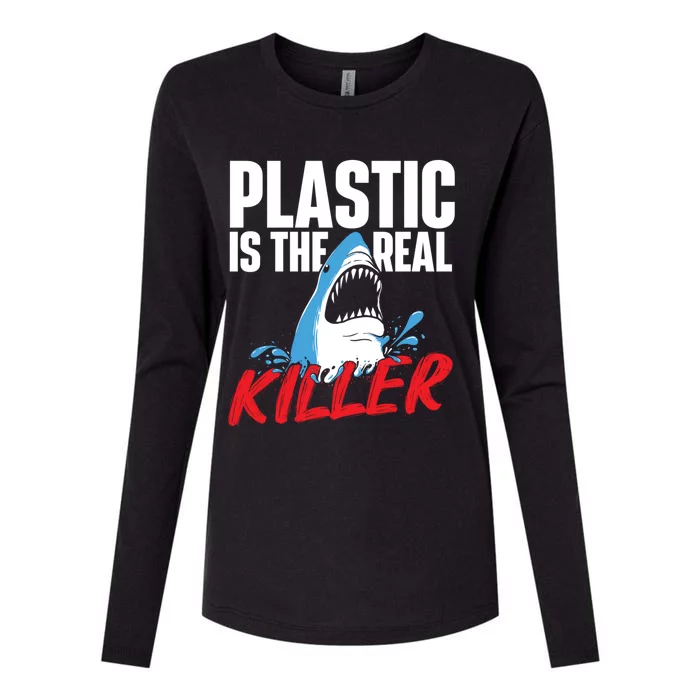 Plastic Is The Real Killer Gift Shark Lover Ocean Wildlife Gift Womens Cotton Relaxed Long Sleeve T-Shirt