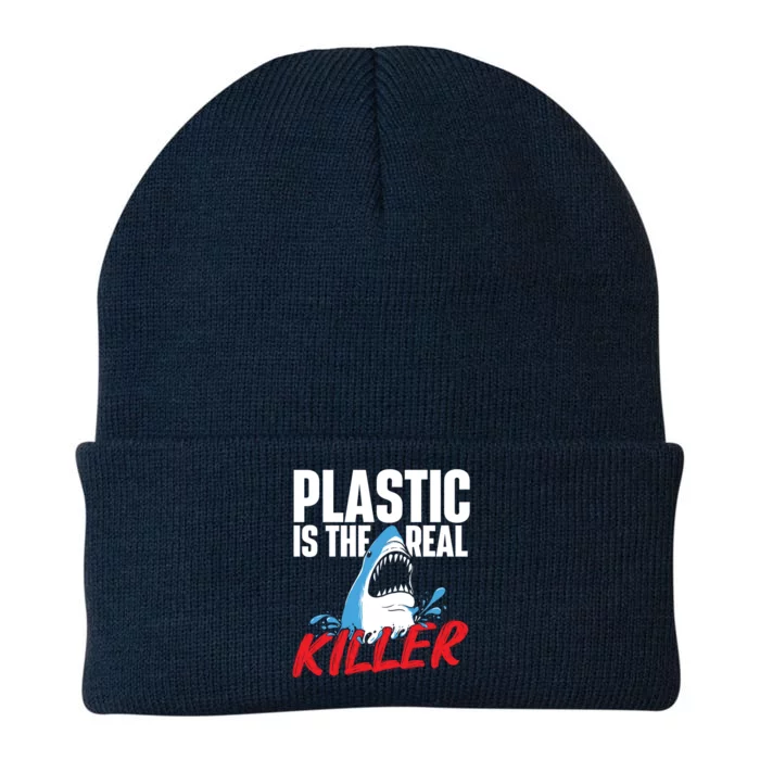 Plastic Is The Real Killer Gift Shark Lover Ocean Wildlife Gift Knit Cap Winter Beanie