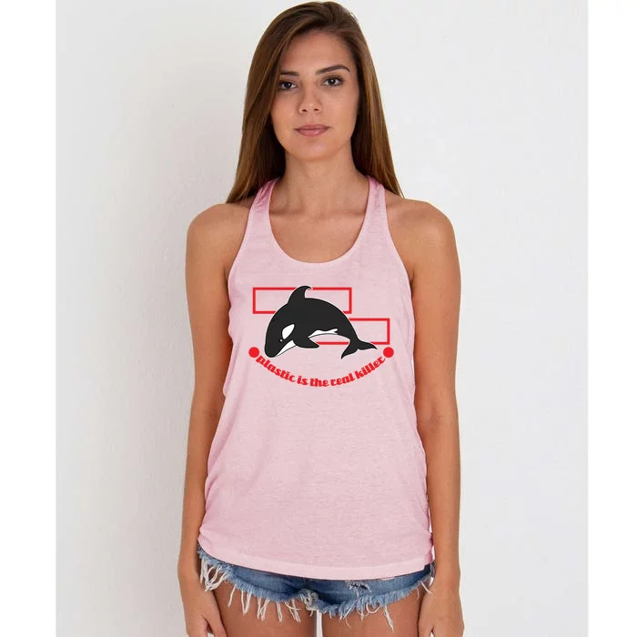 Plastic Is The Real Killer Gift Whale Gift Women's Knotted Racerback Tank