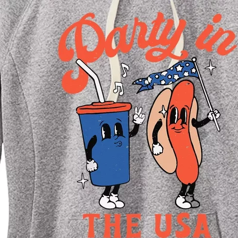 Party In The Usa Hot Dog Funny Fourth Of July Women's Fleece Hoodie