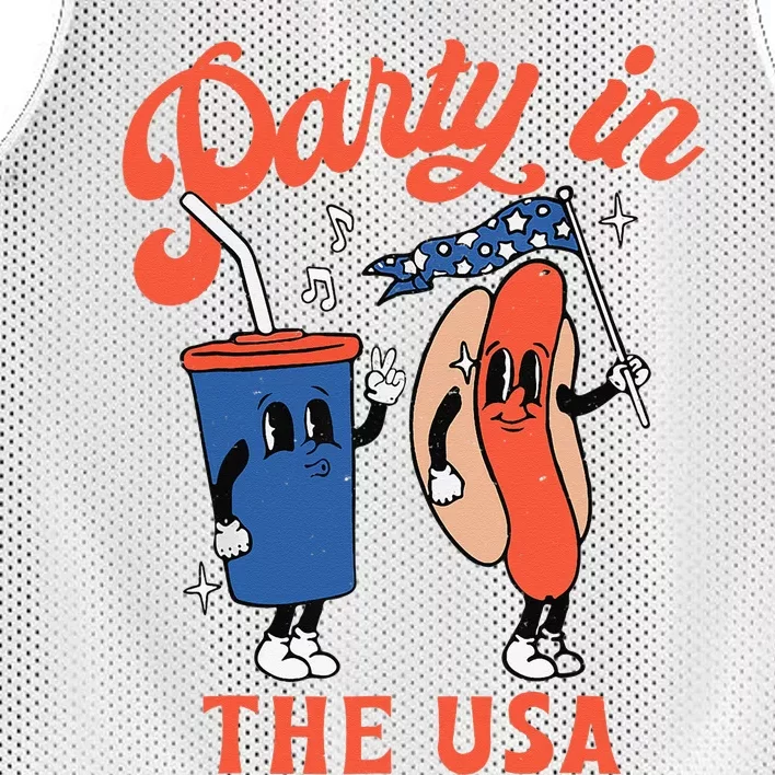 Party In The Usa Hot Dog Funny Fourth Of July Mesh Reversible Basketball Jersey Tank