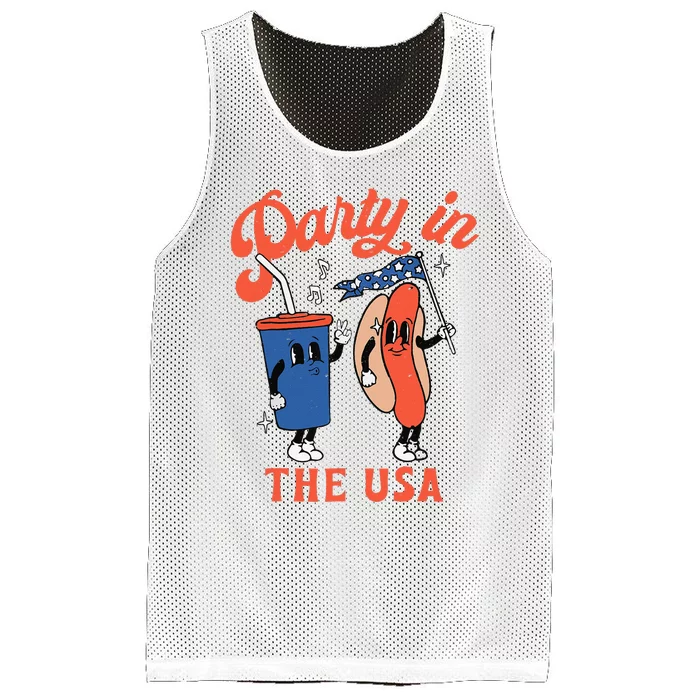 Party In The Usa Hot Dog Funny Fourth Of July Mesh Reversible Basketball Jersey Tank