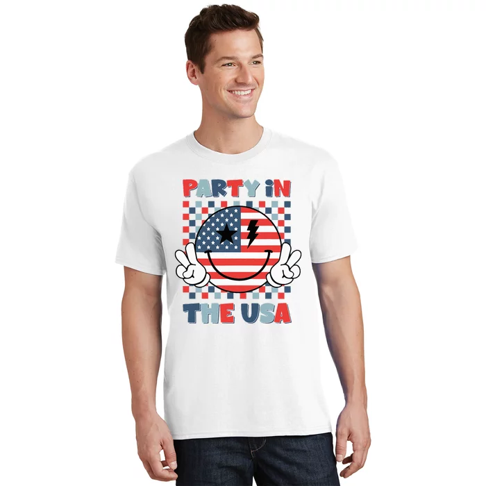 Party In The USA Happy Face Smile American Flag 4th Of July T-Shirt