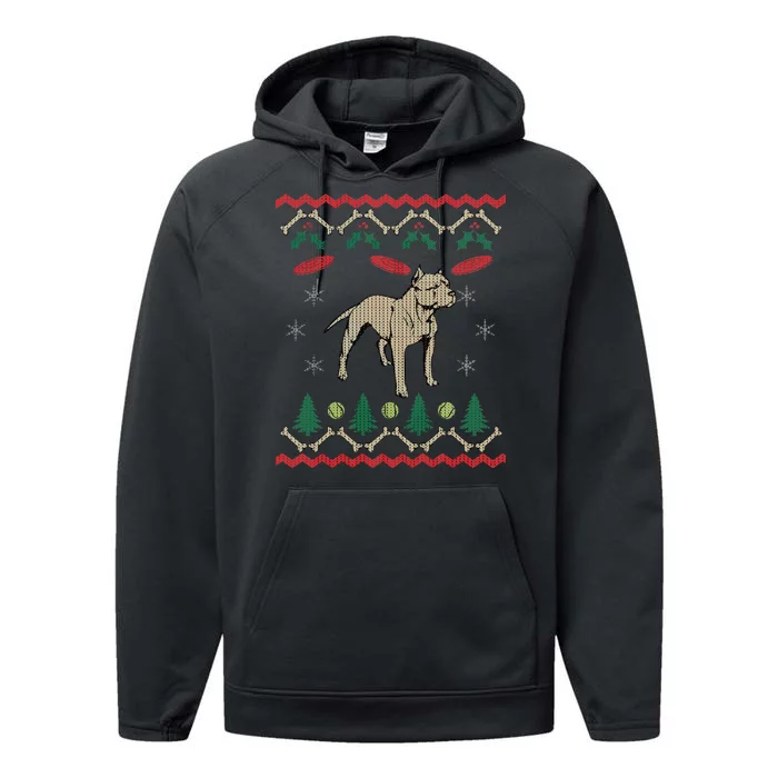 Pitbull Ugly Christmas Sweater Performance Fleece Hoodie