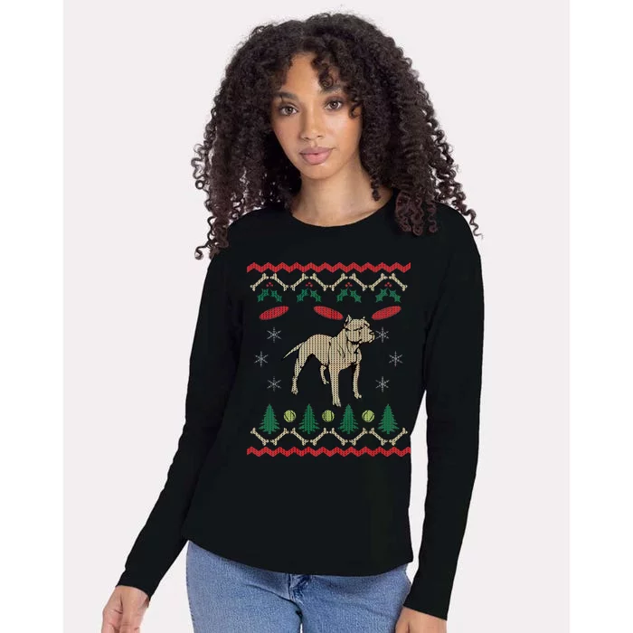 Pitbull Ugly Christmas Sweater Womens Cotton Relaxed Long Sleeve T-Shirt