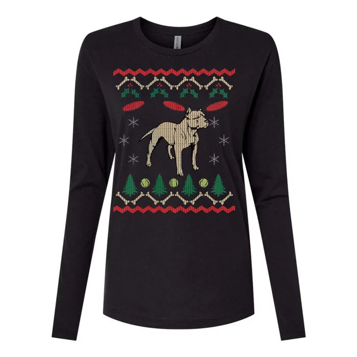 Pitbull Ugly Christmas Sweater Womens Cotton Relaxed Long Sleeve T-Shirt