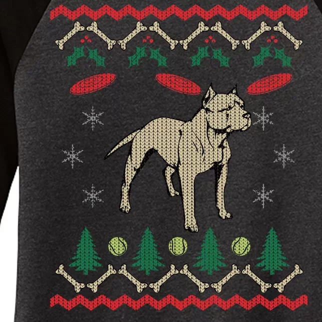 Pitbull Ugly Christmas Sweater Women's Tri-Blend 3/4-Sleeve Raglan Shirt