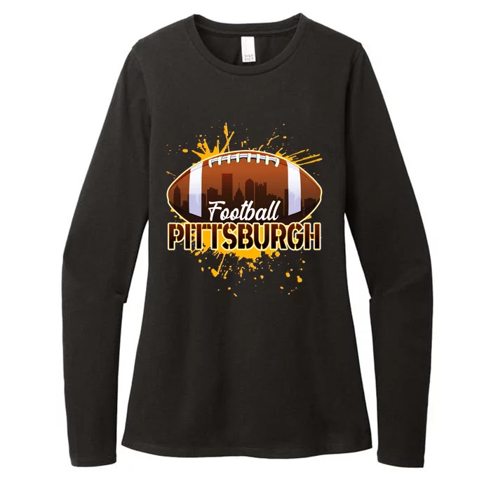 Pittsburgh Pennsylvania Skyline Football Fan Womens CVC Long Sleeve Shirt