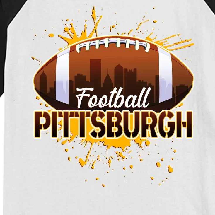 Pittsburgh Pennsylvania Skyline Football Fan Kids Colorblock Raglan Jersey