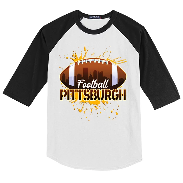 Pittsburgh Pennsylvania Skyline Football Fan Kids Colorblock Raglan Jersey