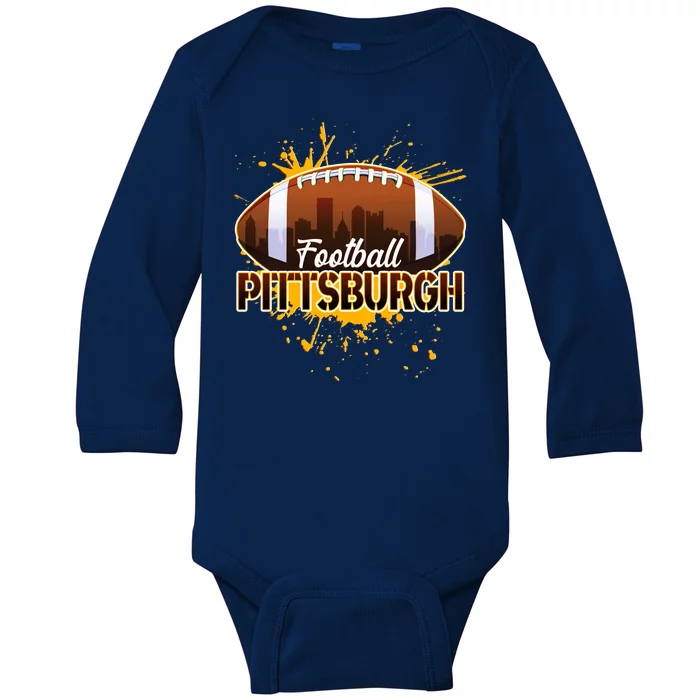 Pittsburgh Pennsylvania Skyline Football Fan Baby Long Sleeve Bodysuit