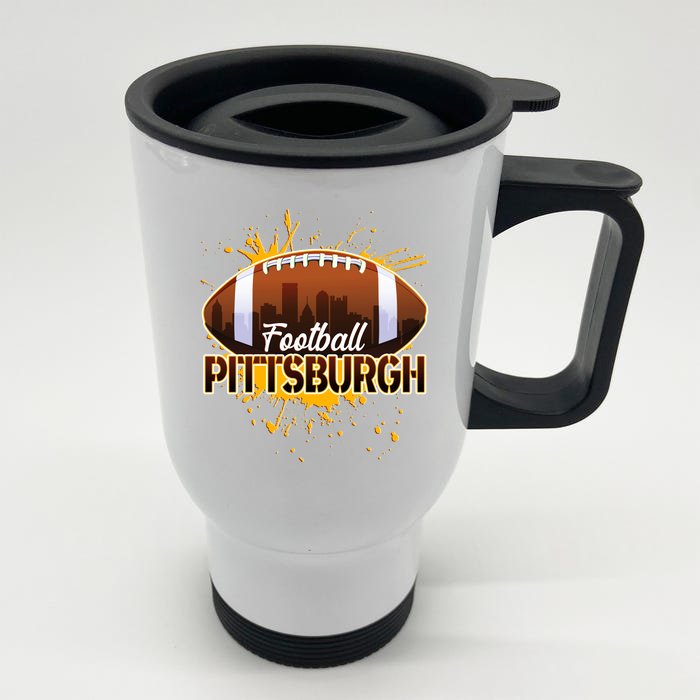 Pittsburgh Pennsylvania Skyline Football Fan Front & Back Stainless Steel Travel Mug