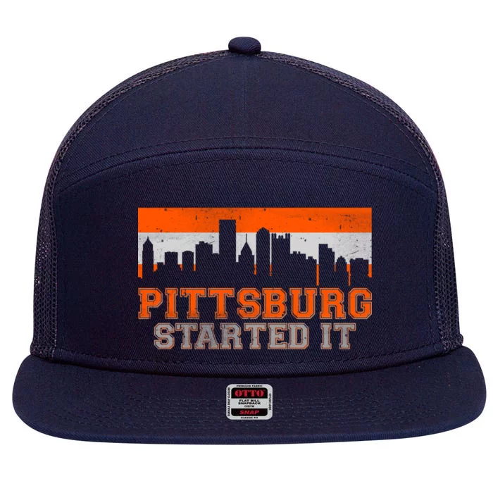 Pittsburgh Started It Skyline 7 Panel Mesh Trucker Snapback Hat