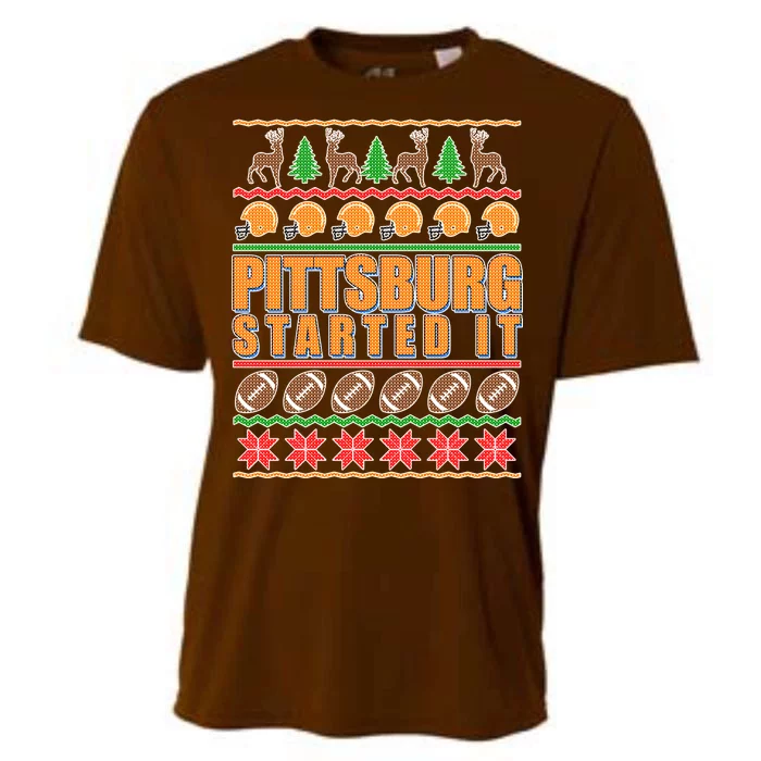 Pittsburgh Started It Ugly Christmas Sweater Cooling Performance Crew T-Shirt