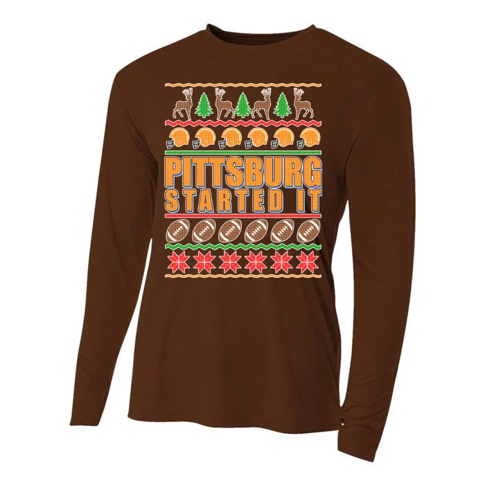 Pittsburgh Started It Ugly Christmas Sweater Cooling Performance Long Sleeve Crew