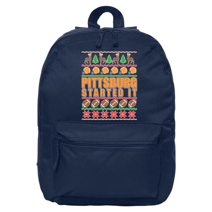 Pittsburgh Started It Ugly Christmas Sweater 16 in Basic Backpack