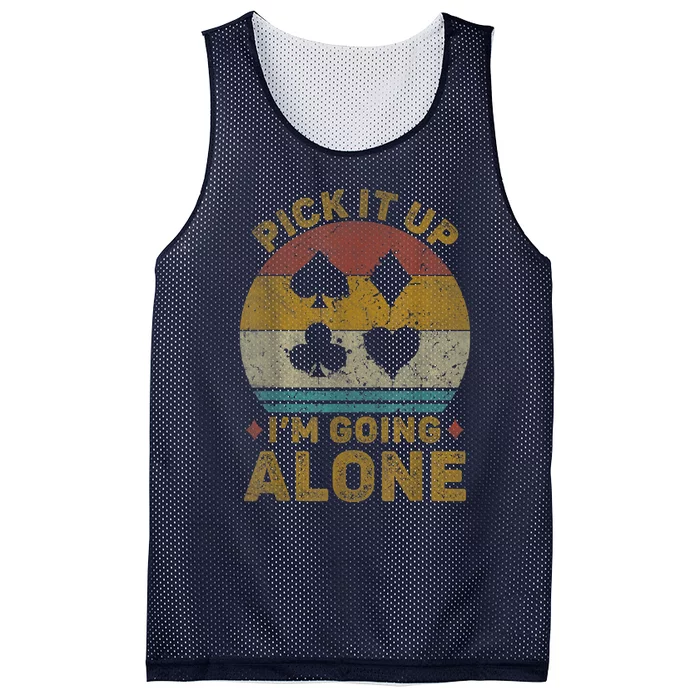 Pick It Up I'm Going Alone Funny Euchre Card Game Mesh Reversible Basketball Jersey Tank