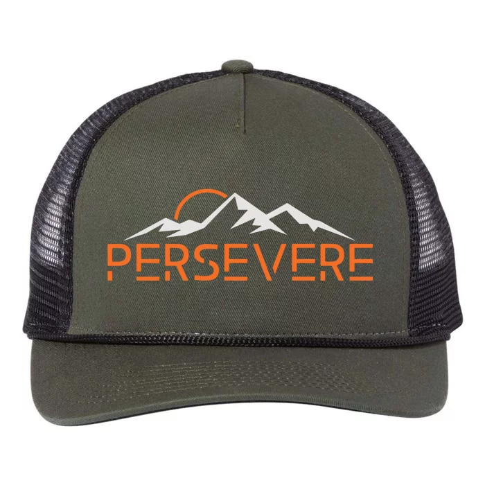 Persevere Inspirational Uplifting Positive Mountain Graphic Retro Rope Trucker Hat Cap