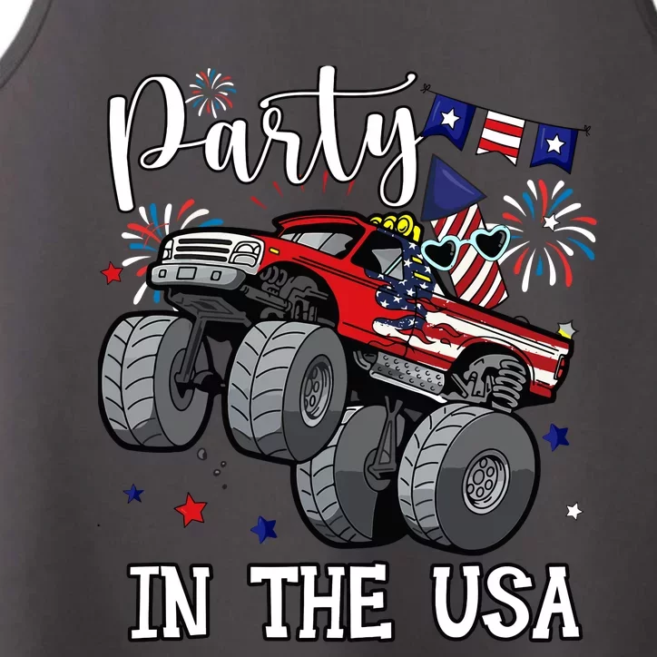 Party In Usa Monster Truck Us Flag Boy America Performance Tank