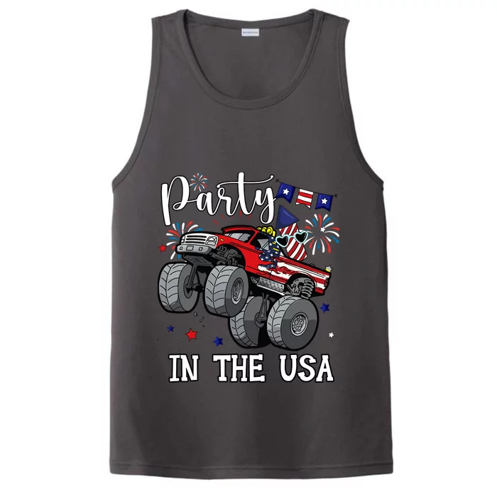 Party In Usa Monster Truck Us Flag Boy America Performance Tank