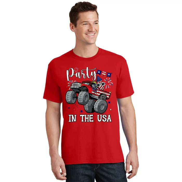 Party In Usa Monster Truck Us Flag Boy America T-Shirt