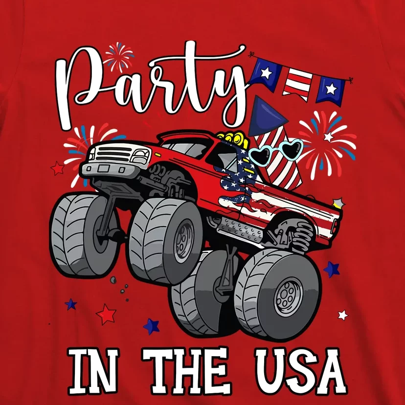 Party In Usa Monster Truck Us Flag Boy America T-Shirt