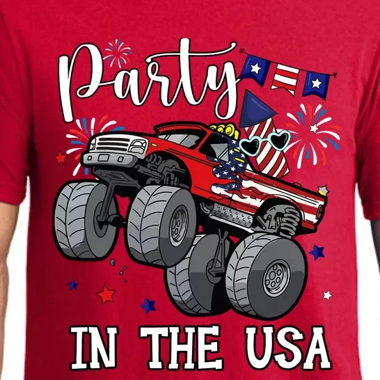 Party In Usa Monster Truck Us Flag Boy America Pajama Set