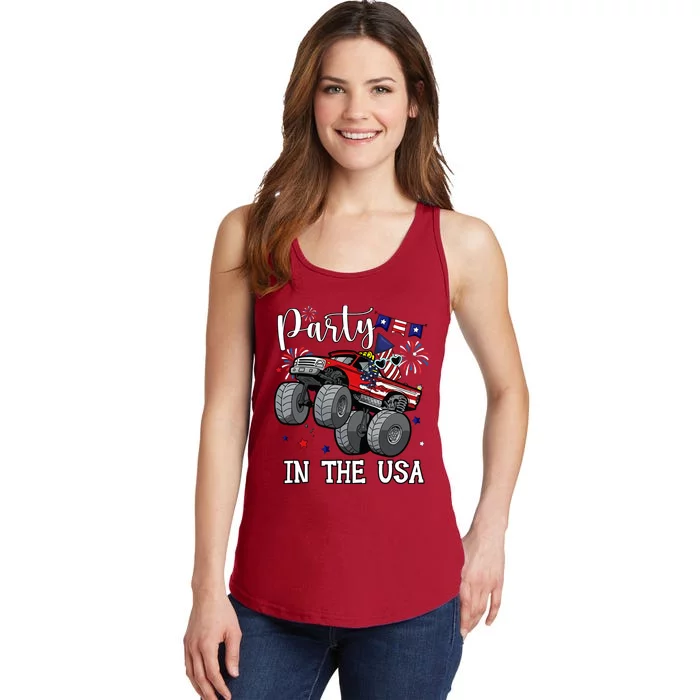 Party In Usa Monster Truck Us Flag Boy America Ladies Essential Tank