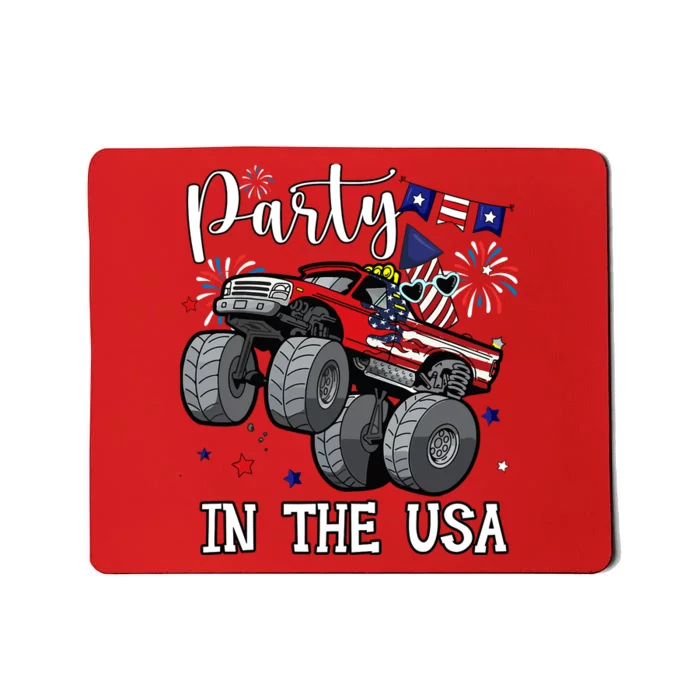 Party In Usa Monster Truck Us Flag Boy America Mousepad