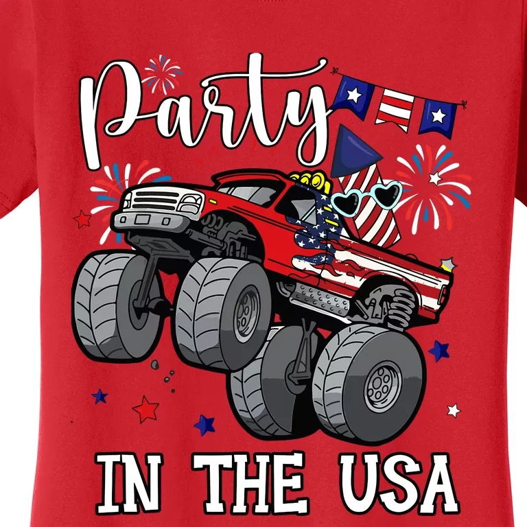 Party In Usa Monster Truck Us Flag Boy America Women's T-Shirt