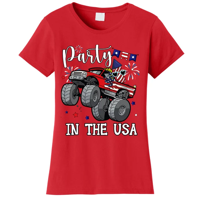 Party In Usa Monster Truck Us Flag Boy America Women's T-Shirt