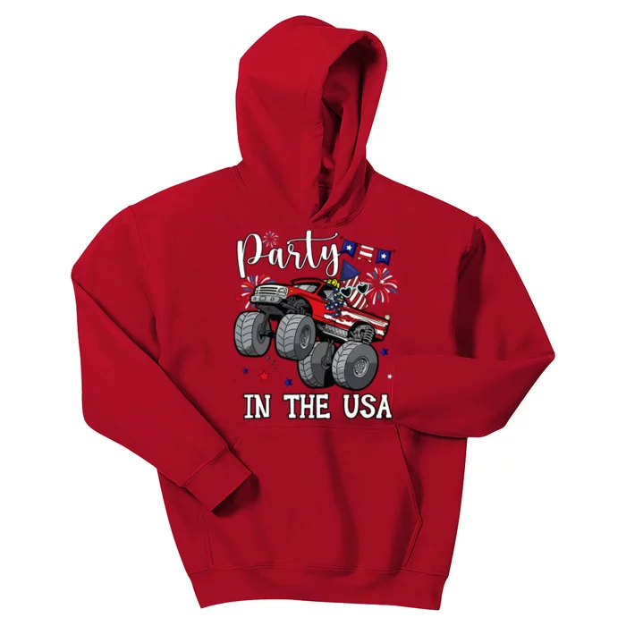 Party In Usa Monster Truck Us Flag Boy America Kids Hoodie