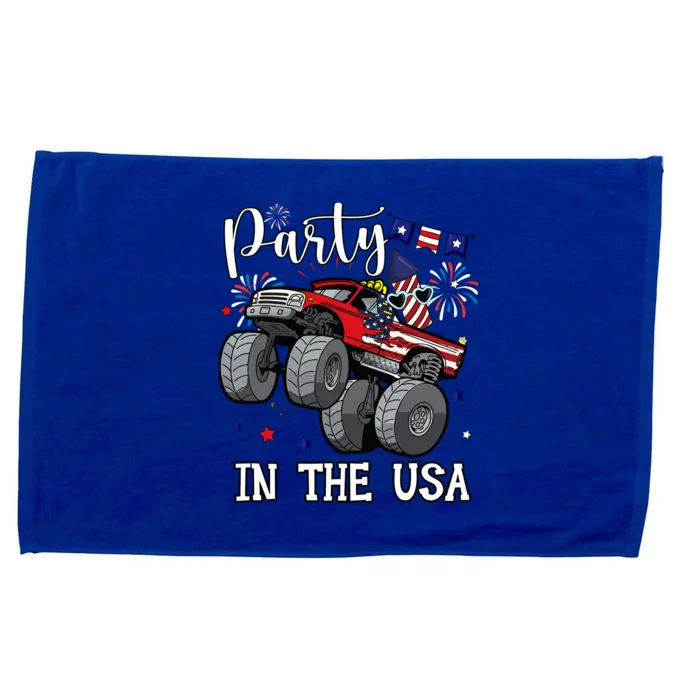 Party In Usa Monster Truck Us Flag Boy America Microfiber Hand Towel