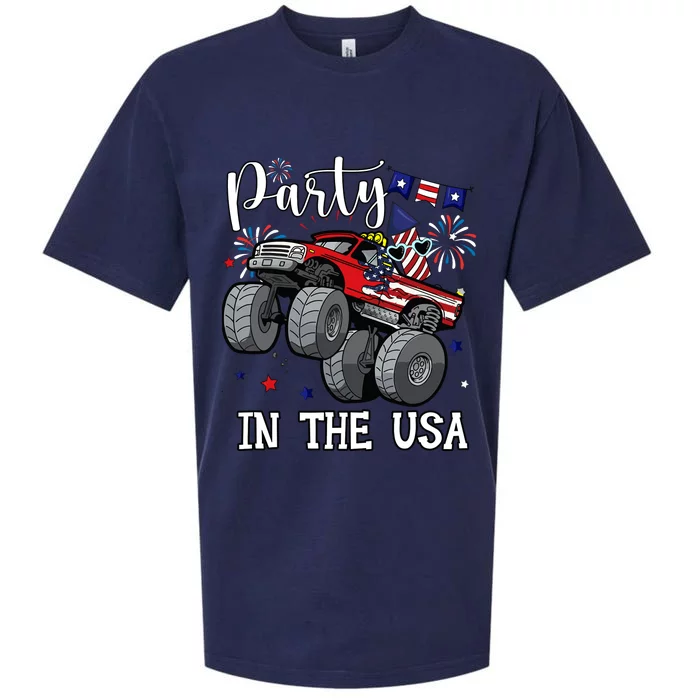 Party In Usa Monster Truck Us Flag Boy America Sueded Cloud Jersey T-Shirt