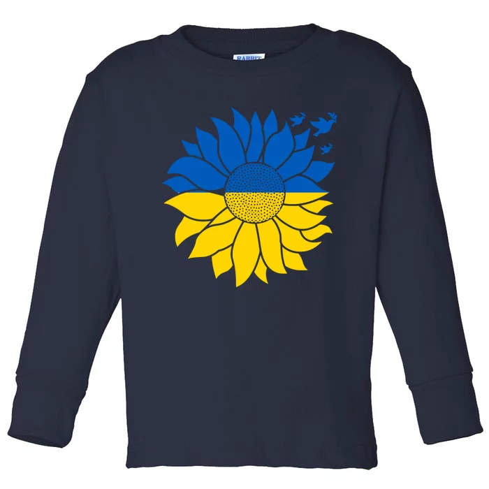 Peace in Ukraine Sunflower Design for Wo Ukrainian Flag Toddler Long Sleeve Shirt