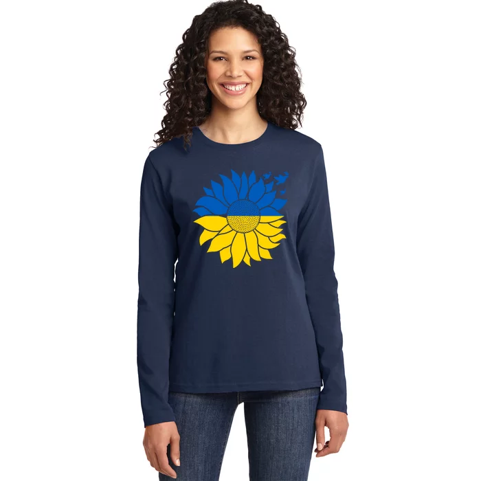 Peace in Ukraine Sunflower Design for Wo Ukrainian Flag Ladies Long Sleeve Shirt