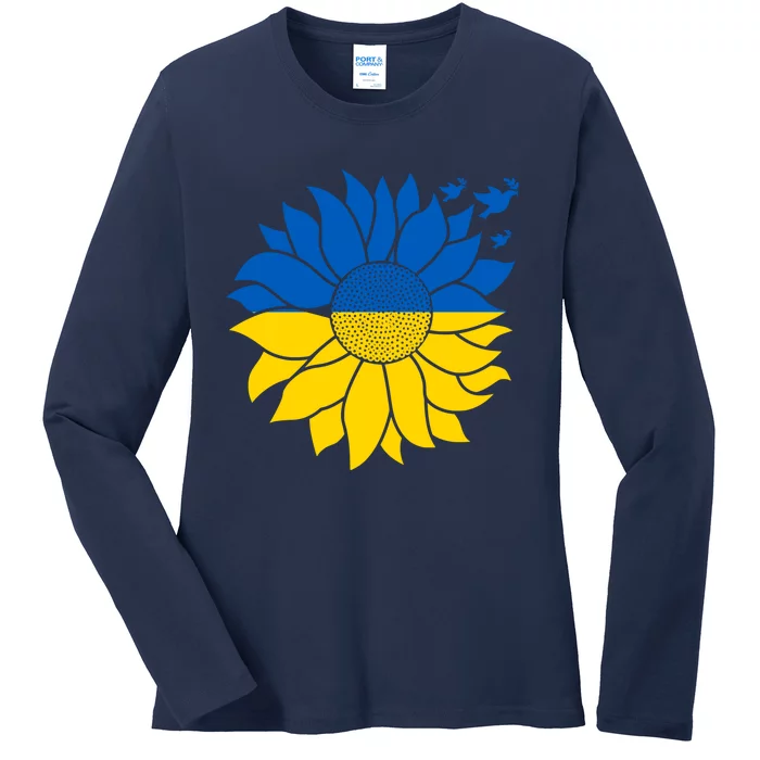 Peace in Ukraine Sunflower Design for Wo Ukrainian Flag Ladies Long Sleeve Shirt