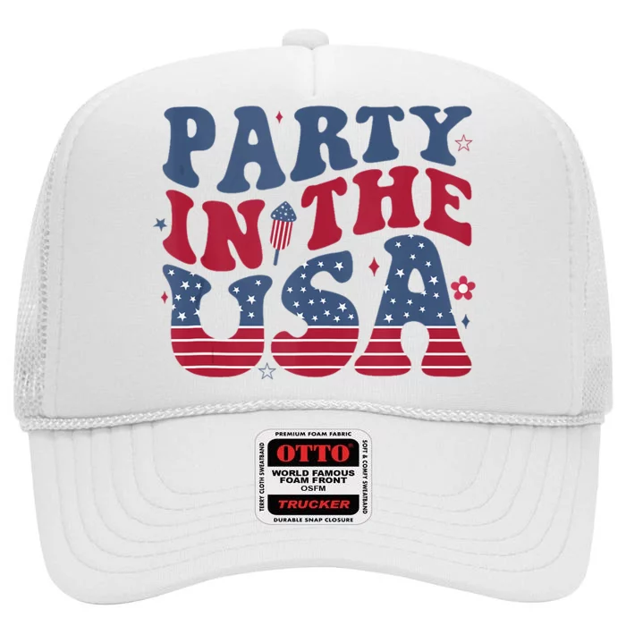 Party In Usa 4th Of July Flag American High Crown Mesh Trucker Hat