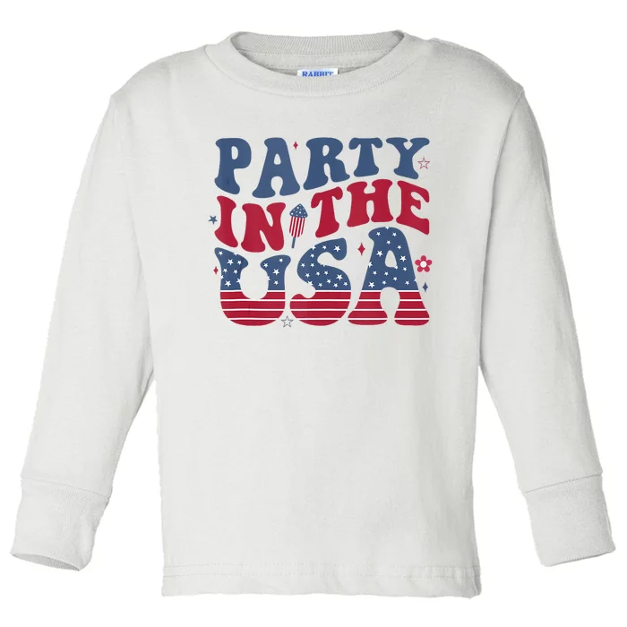 Party In Usa 4th Of July Flag American Toddler Long Sleeve Shirt