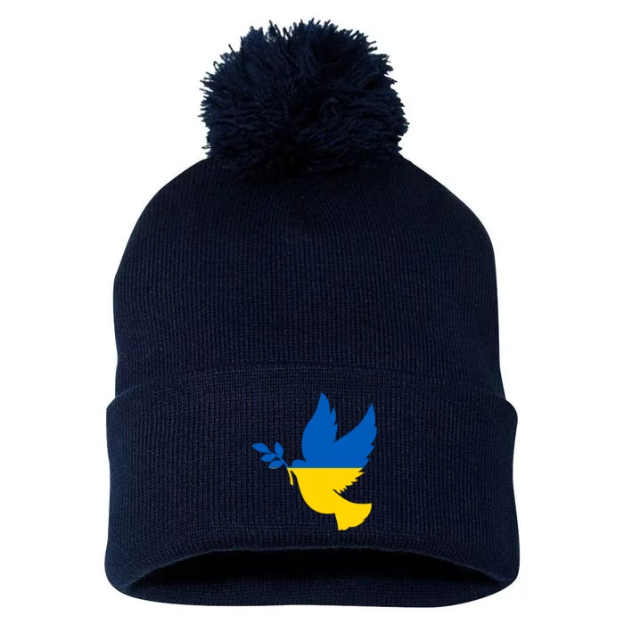 Peace In Ukraine Dove Pom Pom 12in Knit Beanie