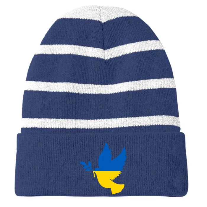 Peace In Ukraine Dove Striped Beanie with Solid Band