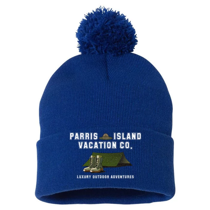 Parris Island Vacation Co Luxury Outdoor Adventures Funny Pom Pom 12in Knit Beanie