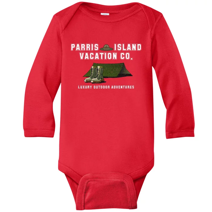 Parris Island Vacation Co Luxury Outdoor Adventures Funny Baby Long Sleeve Bodysuit