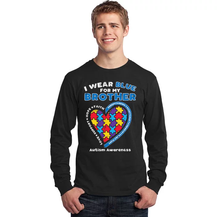 Puzzle I Wear Blue For My Brother Autism Awareness Family Tall Long Sleeve T-Shirt