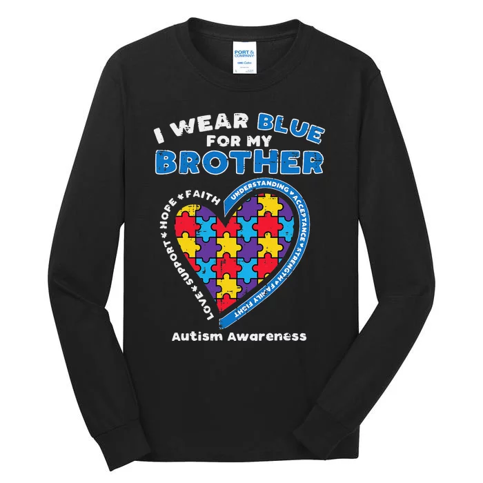 Puzzle I Wear Blue For My Brother Autism Awareness Family Tall Long Sleeve T-Shirt