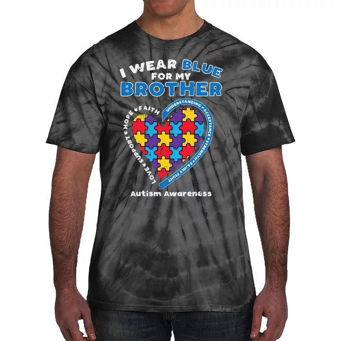 Puzzle I Wear Blue For My Brother Autism Awareness Family Tie-Dye T-Shirt