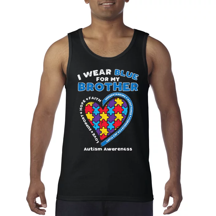 Puzzle I Wear Blue For My Brother Autism Awareness Family Tank Top