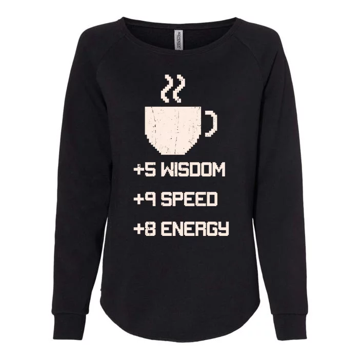 Pixel Coffee Power Up Wisdom Speed Energy Womens California Wash Sweatshirt